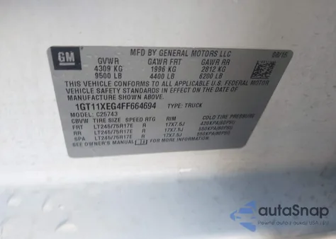 2015 GMC Sierra 2500Hd z USA, uszkodzony, nr VIN 1GT11XEG4FF664694